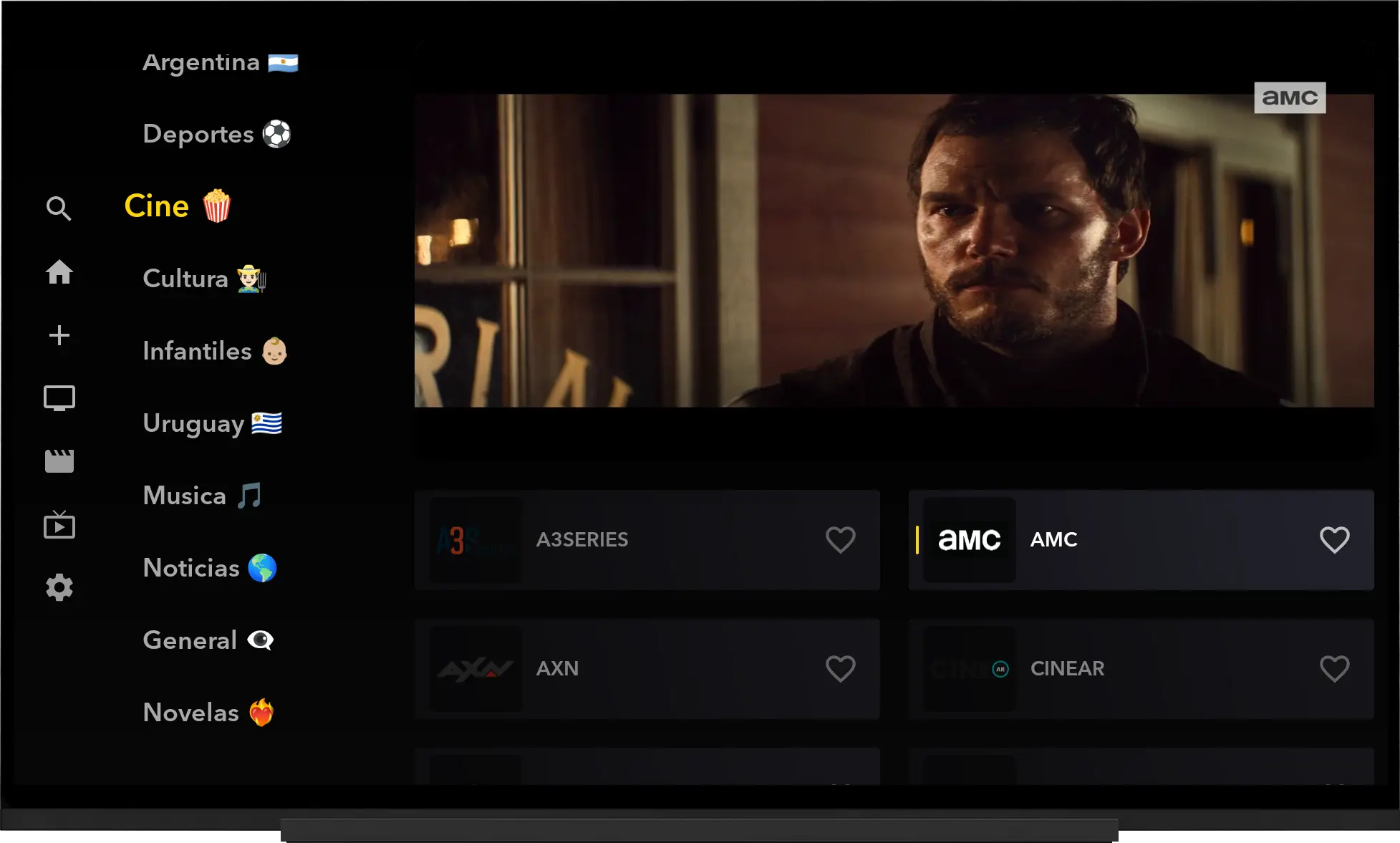 Interfaz moderna de XPLAYER mostrando canales en vivo